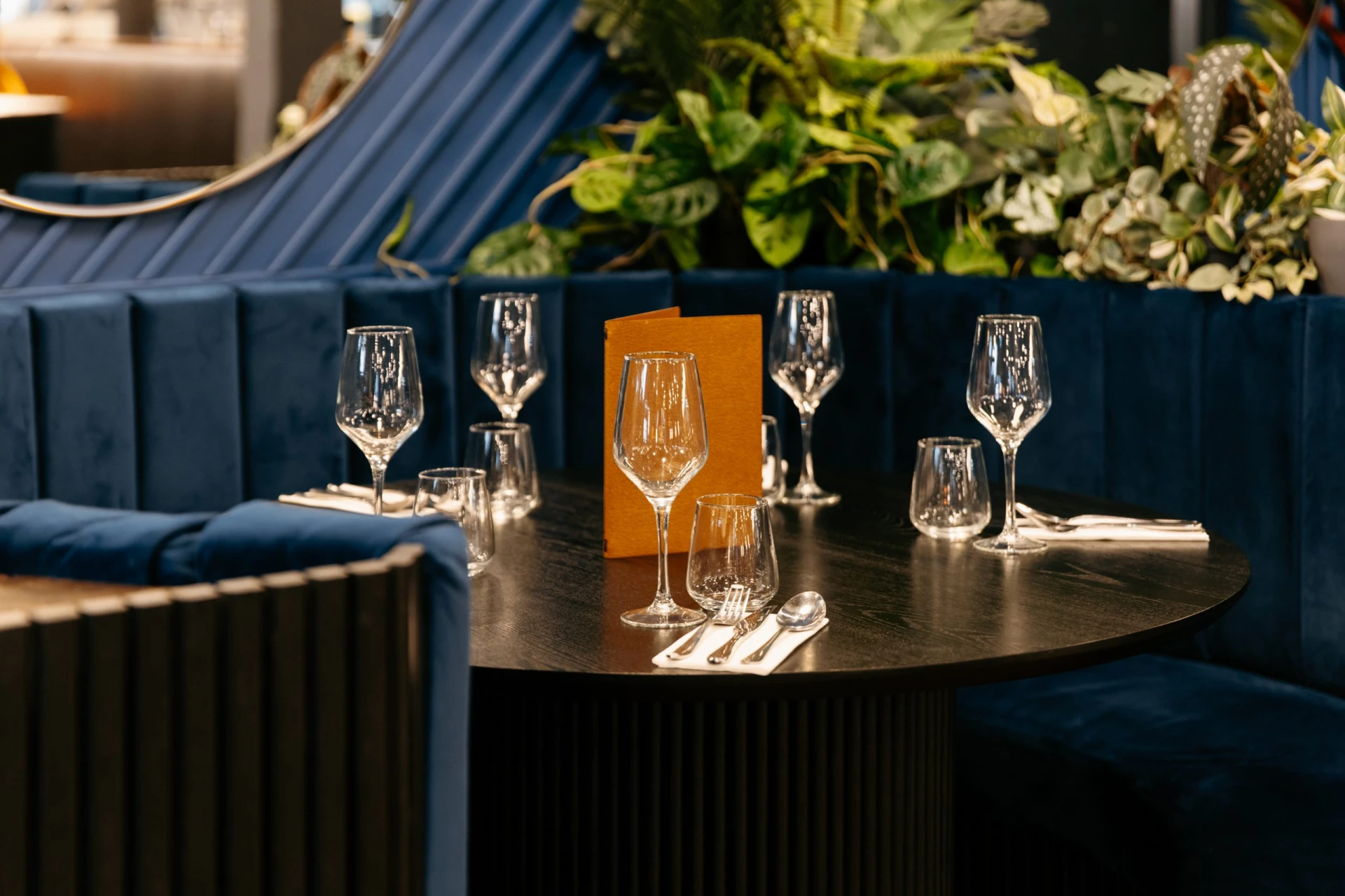 Table booth at Studio Five restaurant in Wembley